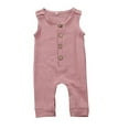 thumbnail image 4 of Toddler Baby Summer Cotton Romper Solid Color Sleeveless Button-Down Button Closure Vertical Striped Jumpsuit Romper, 4 of 5
