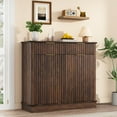 thumbnail image 3 of Blotout 20 Gallon Double Tilt-Out Trash Cabinet,Fluted Laundry Hamper Cabinet with 2 Drawers & Charging Station,Hidden Wooden Garbage Can Cabinet for Kitchen & Living Room, 3 of 10