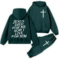 thumbnail image 2 of Womens Sweatsuits Sets Two Piece Jesus Letter Print Christian Long Sleeve Hooded Sweatshirt and Sweatpants Fall Winter Casual Matching Set Tracksuit, 2 of 3