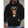 thumbnail image 3 of Men'S 2025 Christmas Reindeer Hoodie with Ho Ho Ho & Rudolph Graphic - Casual Long Sleeve Sweatshirt, Soft Knit Fabric, Regular Fit, Festive Red & Green Reindeer Print, Cozy Winter Pullover for Holid, 3 of 5