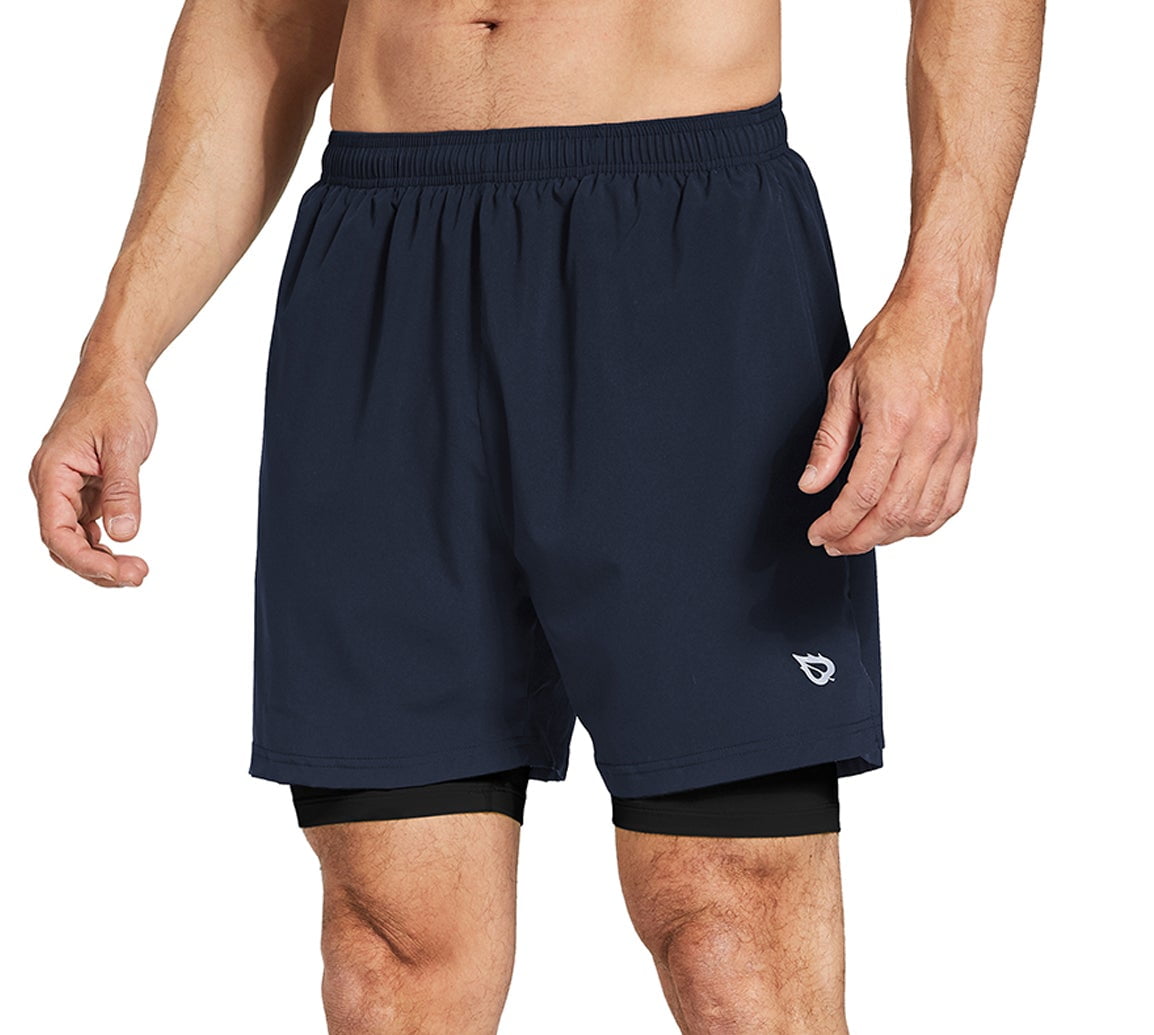 BALEAF Men's 2 in 1 Running Athletic Shorts 5 Quick Dry Workout Shorts  with Liner Zipper Pocket Black/Black Size XL 