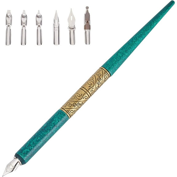 Calligraphy Oblique Nibs Pens Comic Nib Pen Holder Set Handed Dip Pen Bundle with 6PCS Manga G- Pen Nibs Replacement Supplies for Drawing Writing Sketching(Pattern) Colorful