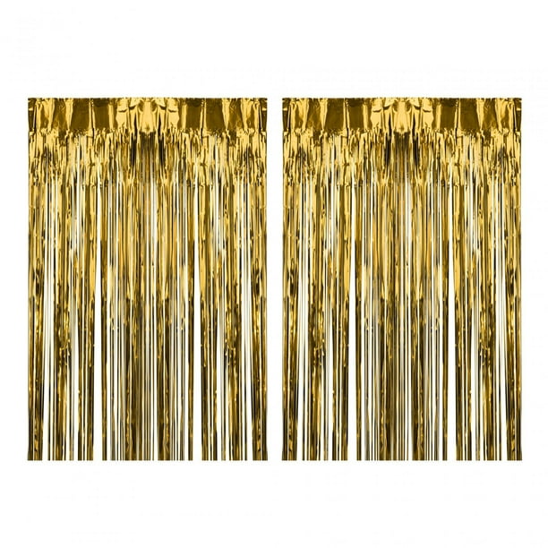 2 cortinas con flecos de aluminio para decoración de fiestas, versátiles fondos para fotomatón. Oro