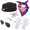 Black, variant on Female Flight Attendant Role Accessories - Featuring Pilot Sunglasses, A Stylish Hat, A Bright Scarf, And White Gloves. These Are Props For Masquerade Themes.