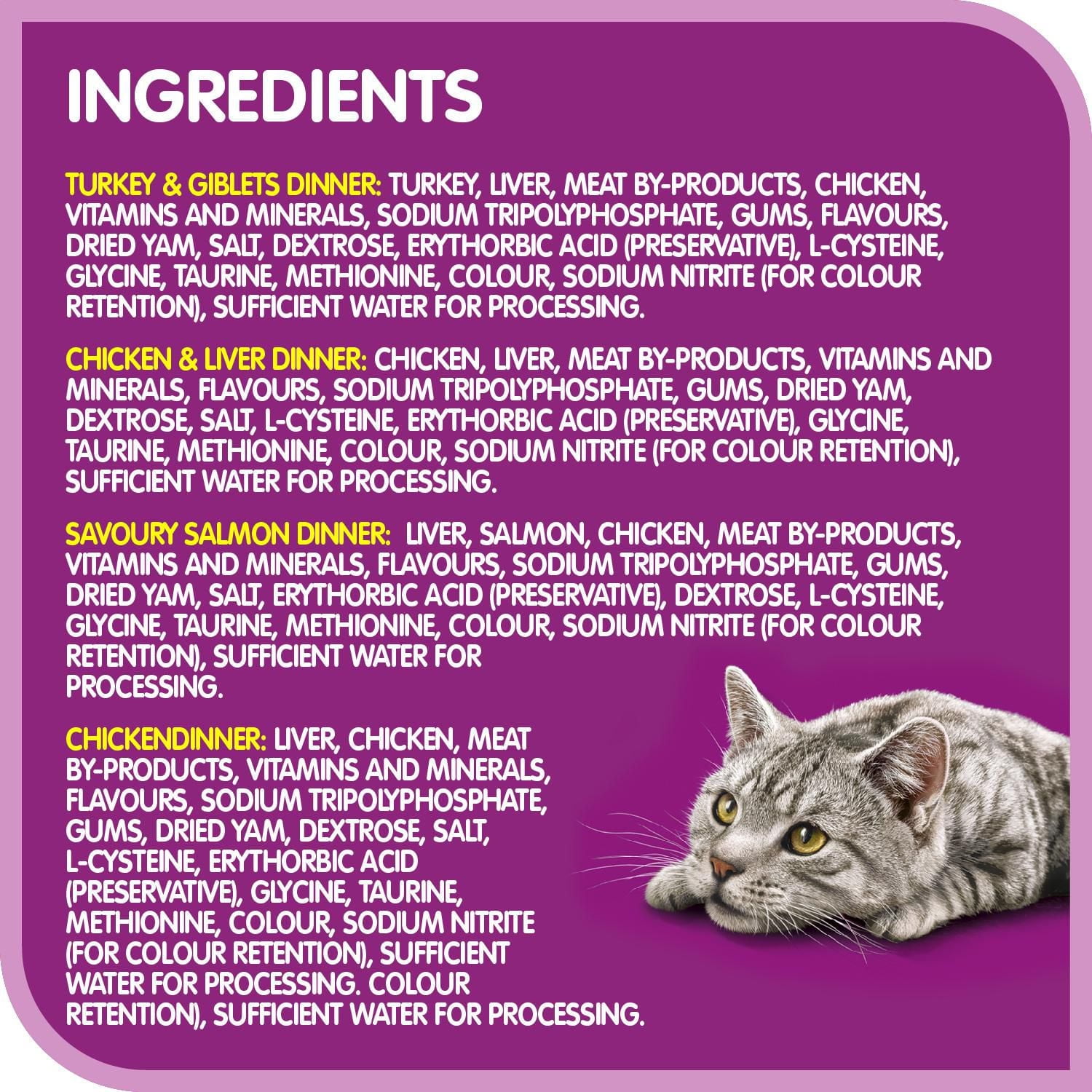 Nourriture humide pour chats adultes WHISKAS Sélections de saumon et de volaille Pâté - format variété