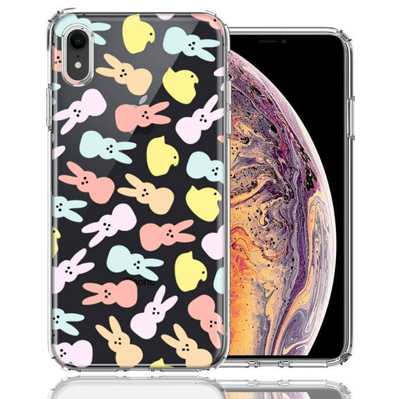 MUNDAZE for Apple iPhone XR Pastel Easter Polkadots Bunny Chick Candies Double Layer Phone Case Cover