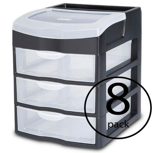 Sterilite 3 Drawer Slide Out Table Desktop Storage Unit, Clear Black (8