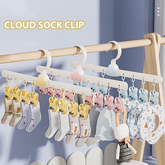 JGJJUGN Socks Clip Set for Drying Socks, Cute Multi-Clip Hanger for Small Clothes, Laundry Organizer, Space-Saving Sock Holder, Rotatable Clips in Yellow, Pink, Light Blue, Plastic