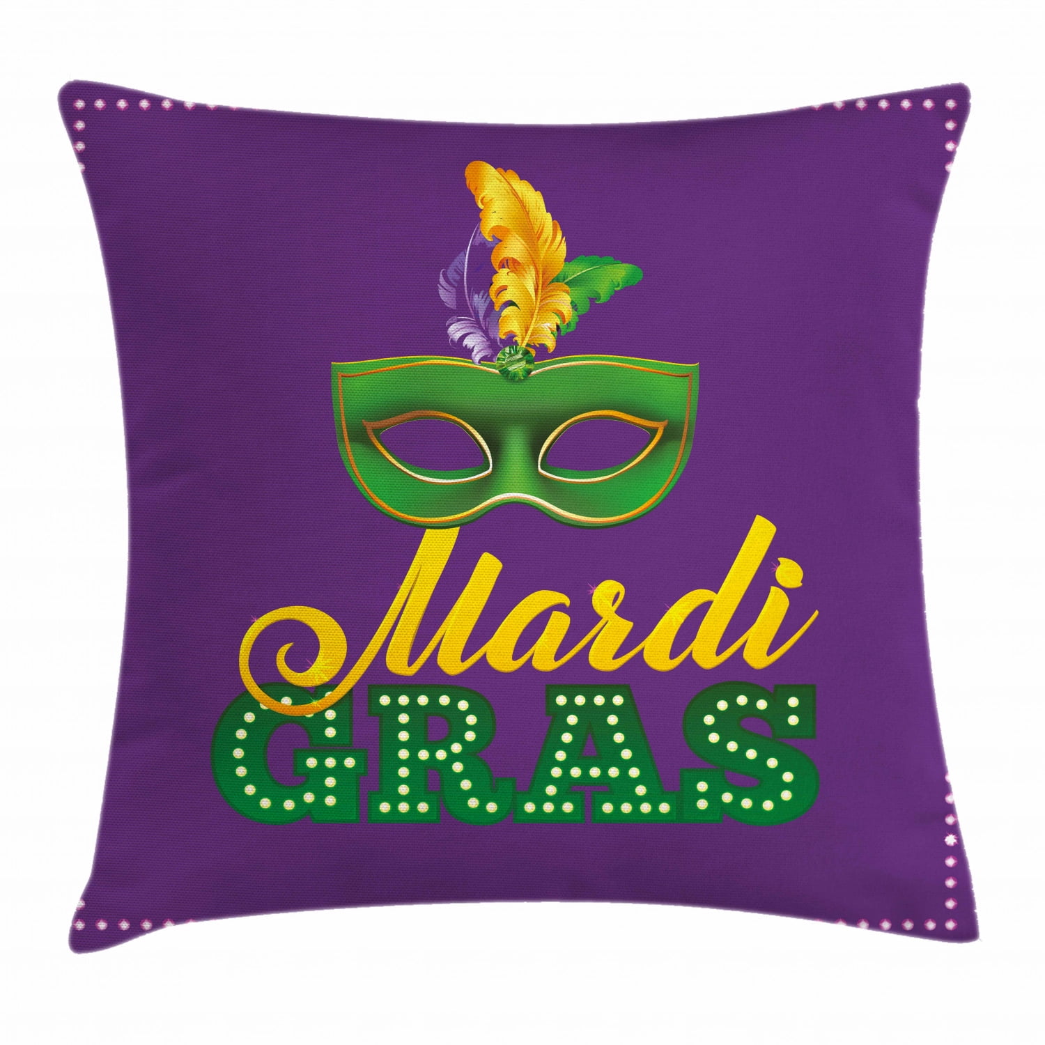 Mardi Gras Throw Pillow Cushion Cover, Green Mask with Colorful