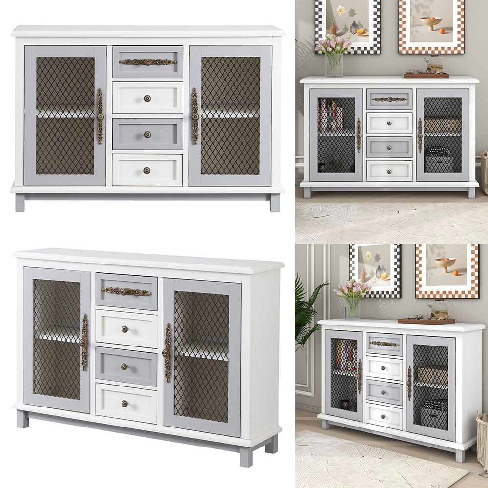 Yipa Cupboards With 4 Drawers Furniture Rectangular Storage 2 Iron Mesh Doors
