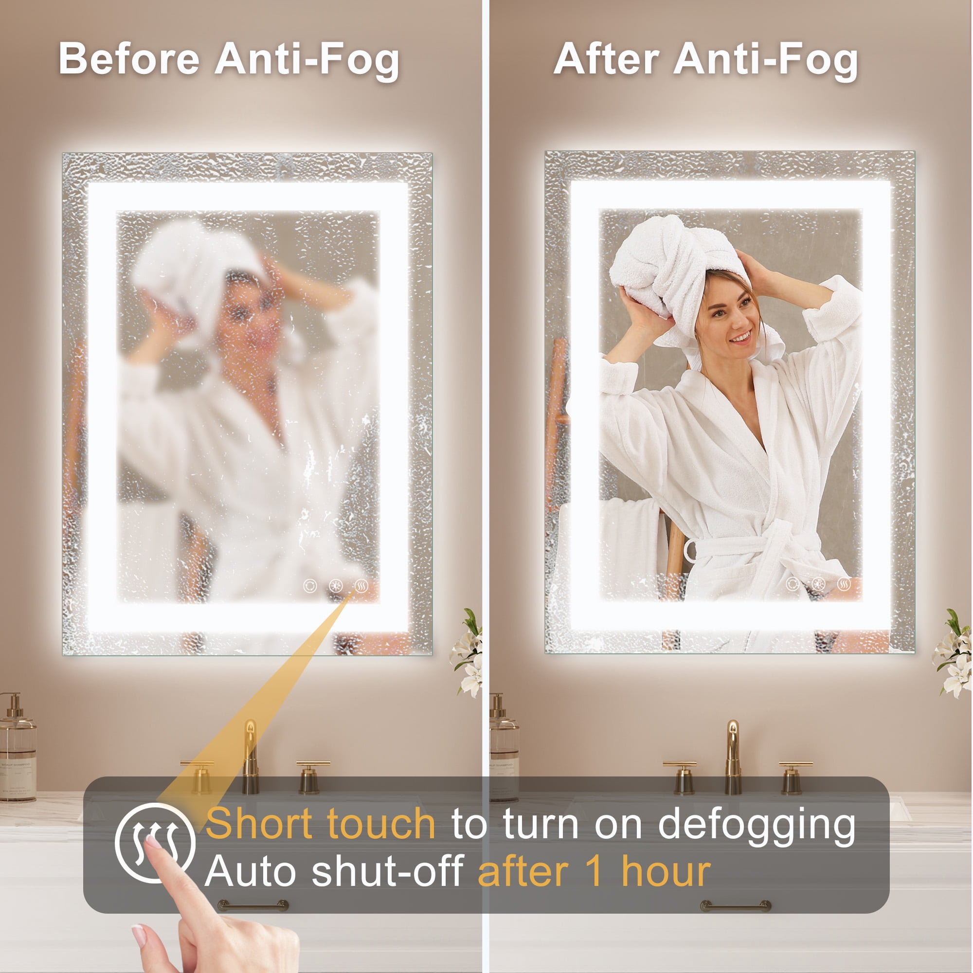 FUNTOUCH 20" x 28" Wall Mounted Vanity Mirror LED Bathroom Mirror with Lights, 3 Colors Dimmable Makeup Mirror, Anti-Fog, Memory, Waterproof, Rectangular