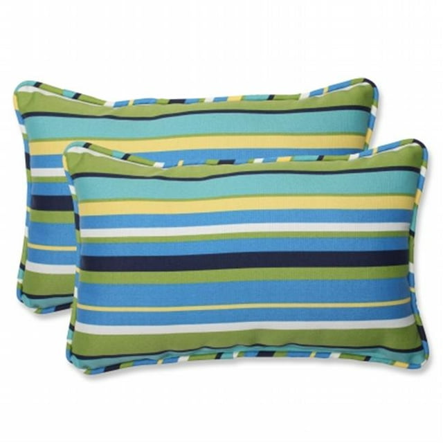 Pillow Perfect 537177 Topanga Stripe Lagoon Rectangular Throw Pillow (Set of 2)
