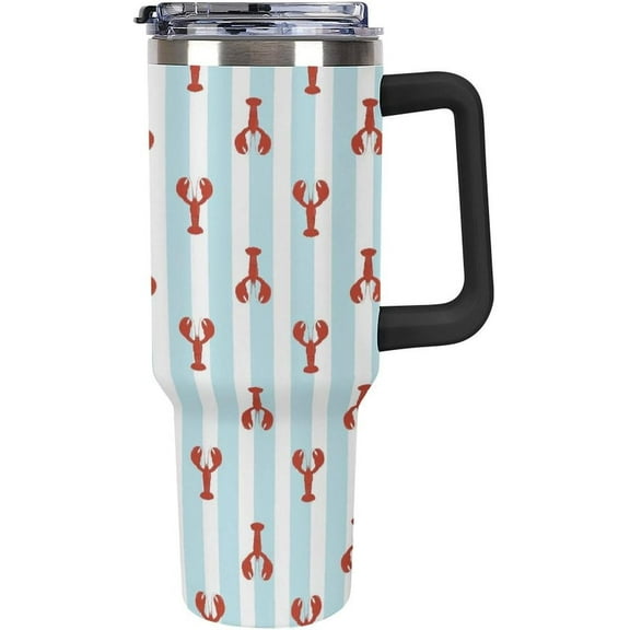 Large Capacity Car Cup 40 Oz Red Lobster Crawfish Stainless Steel Travel Tumbler Coffee Mug Cute Marine Pattern Insulated Bottles Tumbler with Lid And Straw Leak-Proof