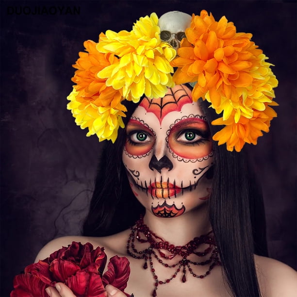 Decoración de Halloween, regalos de Halloween, accesorios de Halloween, adorno de calavera para los muertos, aros para el pelo del festival de fantasmas, diademas de rosas teñidas del festival de fant