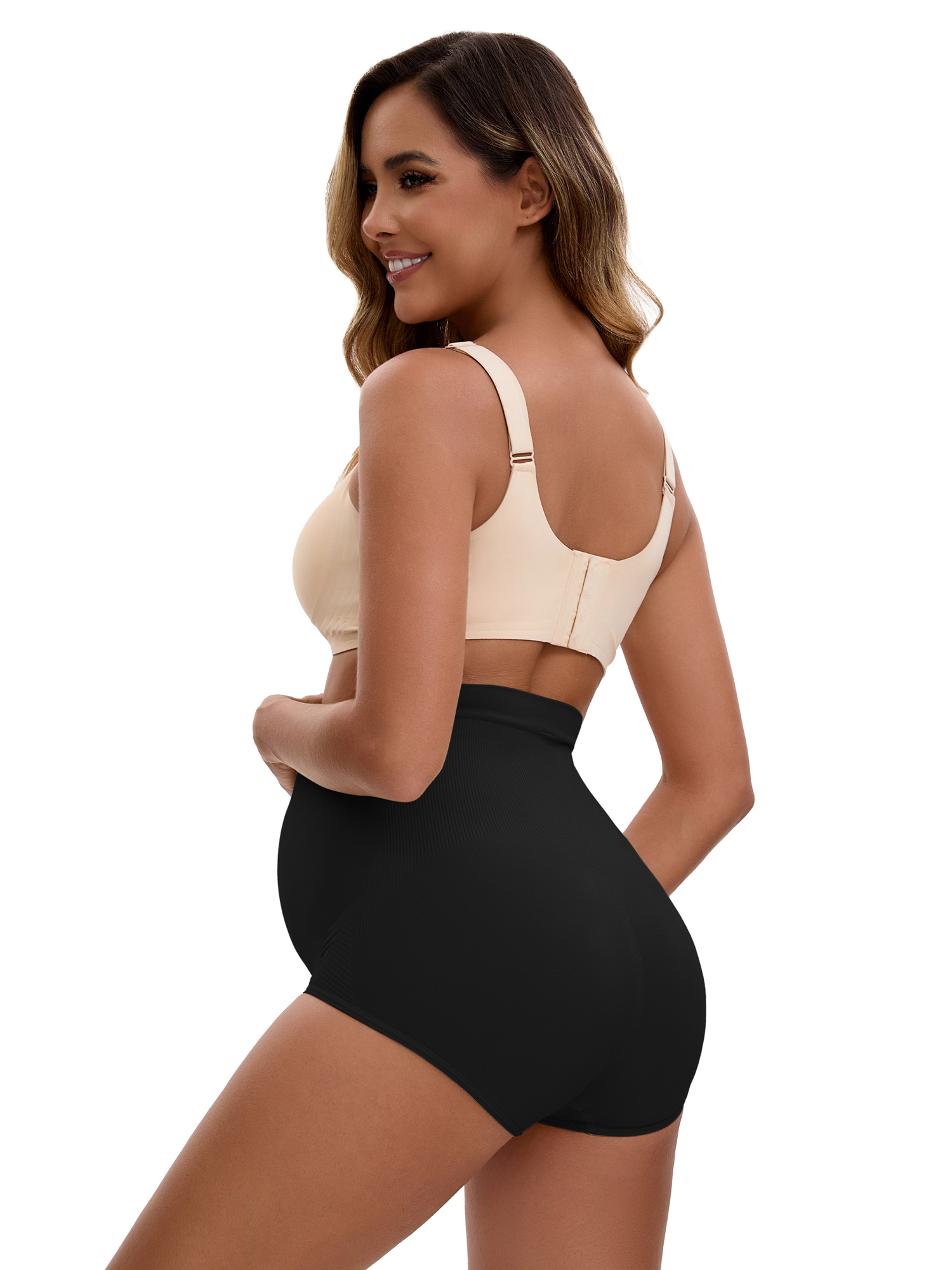 Unique Bargains Women's Maternity High Waist Briefs with Butt Lifter Design M Black