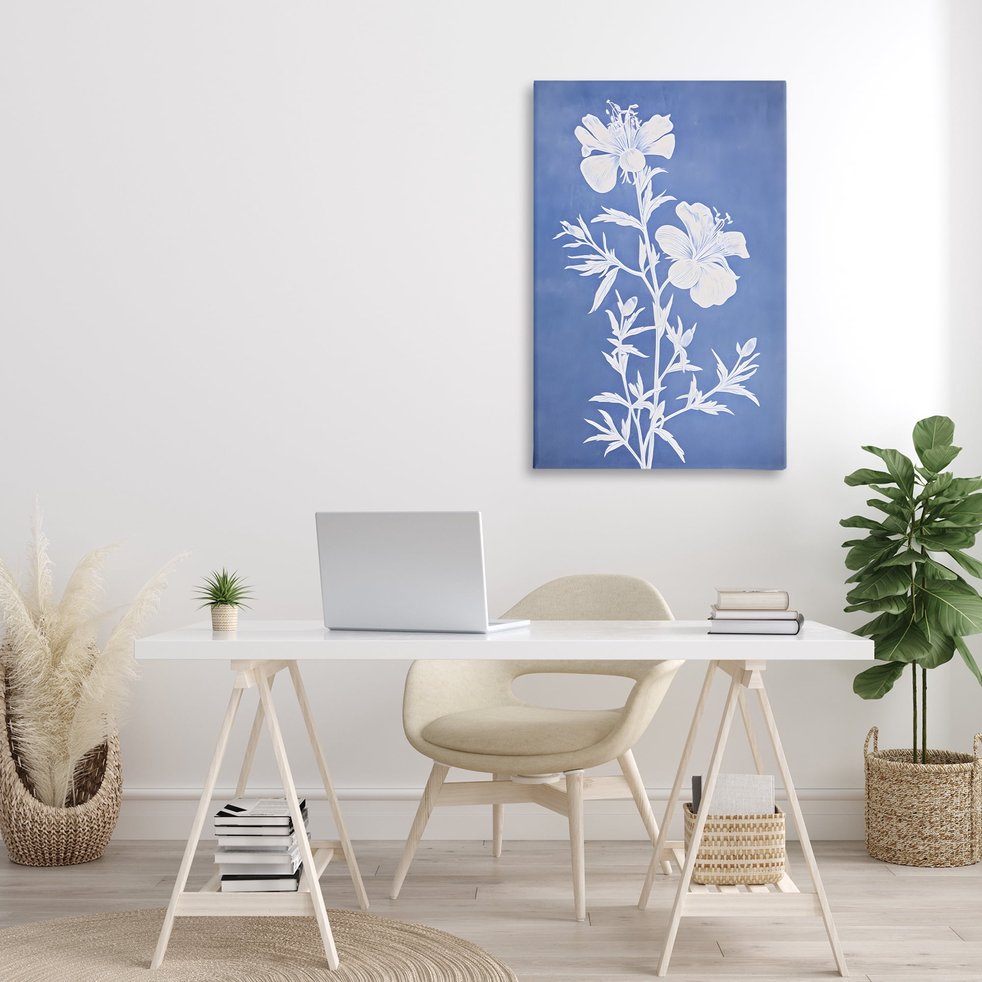 Stupell Industries Blue Cerulean Florals Botanical & Floral Painting Gallery Wrapped Canvas Art Print Wall Art, 24 x 36