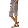 thumbnail image 7 of Cotton Linen Pants for Women Summer Casual High Waisted Drawstring Beach Bermuda Shorts by Yigetop Khaki XL, 7 of 7