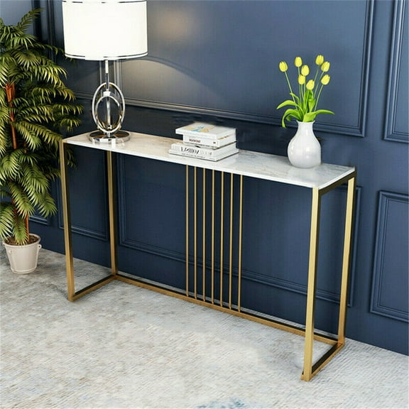 Wisfor Sintered Stone Console Table Slim Narrow Hallway Tablefor Living Room Entryway ,White 39.4x11.8x30.9in