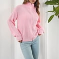 thumbnail image 3 of Suéter de punto de cuello alto para mujer, elegante, transpirable, con cierre de cremallera, suéter suelto con cremallera de cuello alto para mujer, Rosa M, 3 of 8