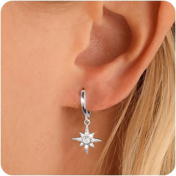 Gold Stud Earrings For Women Trendy 925 Sterling Silver Post Hypoallergenic Star Earrings 14K Gold Plated Small Cute Hoop Huggie Earrings For Sensitive Ears Dainty Dangle Studs Jewelry[Z4287]