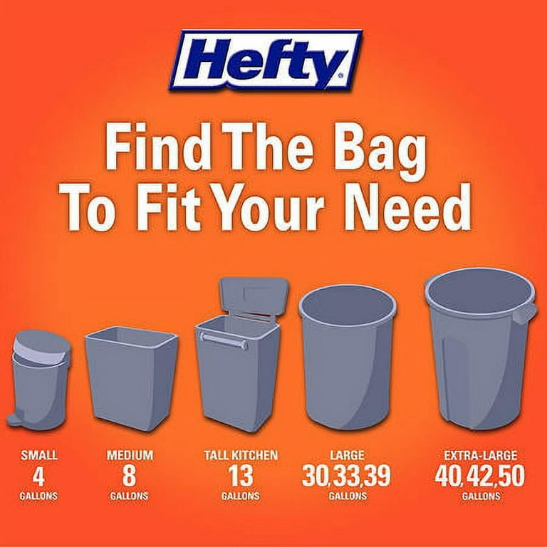 Hefty Bags, Drawstring, Heavy Duty, 13 Gallon, Extra Large - 40 bags