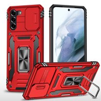 Dteck for Samsung Galaxy S22 Plus Slide Camera Protection Case,Magnetic Kickstand Slip Guard Grids Pattern Hybrid Shock Bumper Slim Cover.For Samsung Galaxy S22 Plus,Red