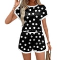 thumbnail image 4 of Domzest Womens 2 Piece Polka Dots Short Sets Short Sleeve Crew Neck Shirts & Elastic Waist Shorts 2026 Summer Lounge Set for Both Homewear and Going Out Black S, 4 of 5
