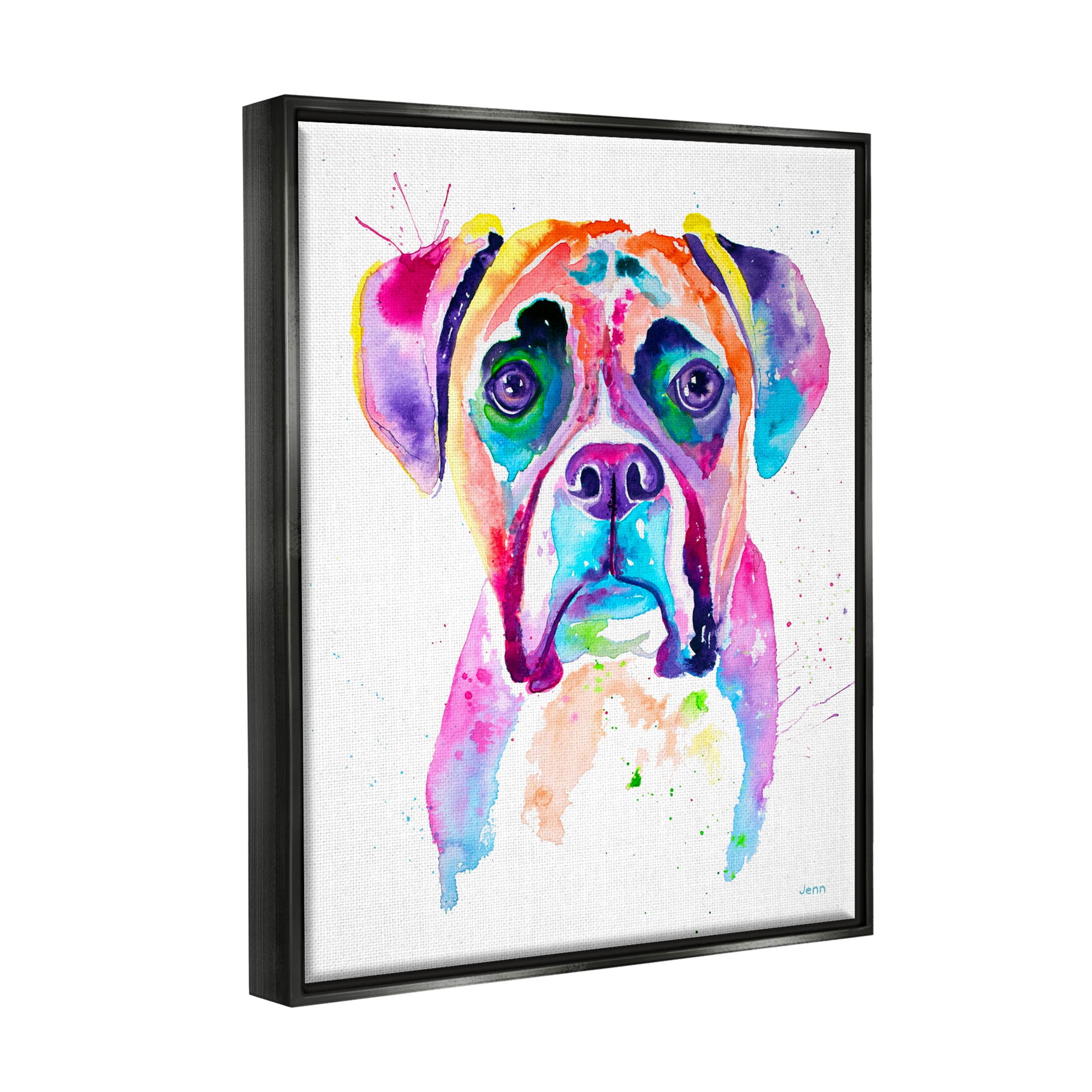 Boxer Dog Vivid Watercolor Style Animals & Insects Graphic Art Jet Black Framed Art Print Wall Art