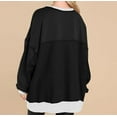 thumbnail image 7 of Women's Casual Sweatshirt Oversized Casual 1/2 Button Color Block Pullover Top Round Neck Long Sleeve Fall Trendy Shirts(Black L), 7 of 7