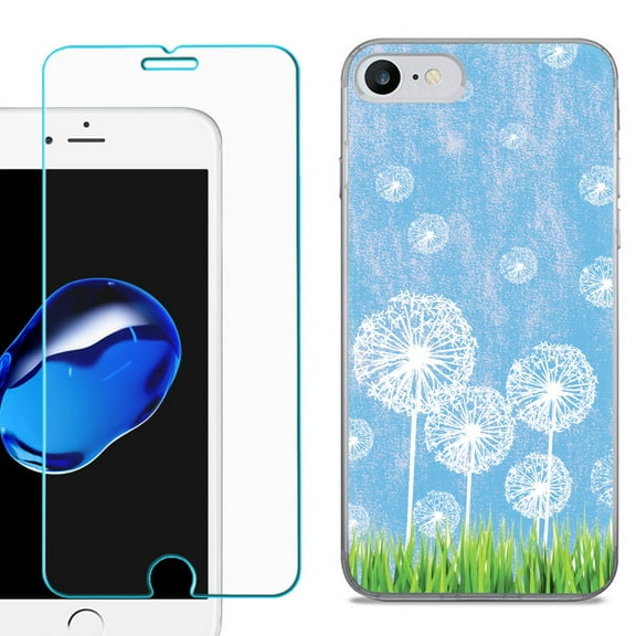 For Apple iPhone SE 2020 Case, Slim-Fit TPU Phone Case, with Tempered Glass Screen Protector, by OneToughShield ® - Dandelion Sky