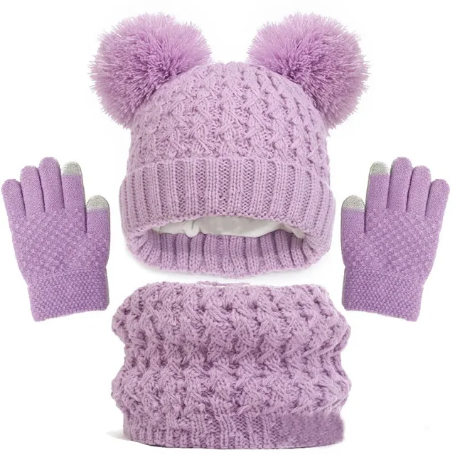 Gorro de punto de invierno para bebé, conjunto de 3 piezas, bufanda cálida, guantes, bufandas para el cuello, gorro para niño y niña, traje de guantes para niño
