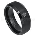 thumbnail image 1 of Semi-Dome Black Tungsten Ring - 0.07ct Solitaire Black Diamond Ring - Personalized Tungsten Wedding Ring - Custom Made April Birthstone Ring TN697BS, 1 of 1