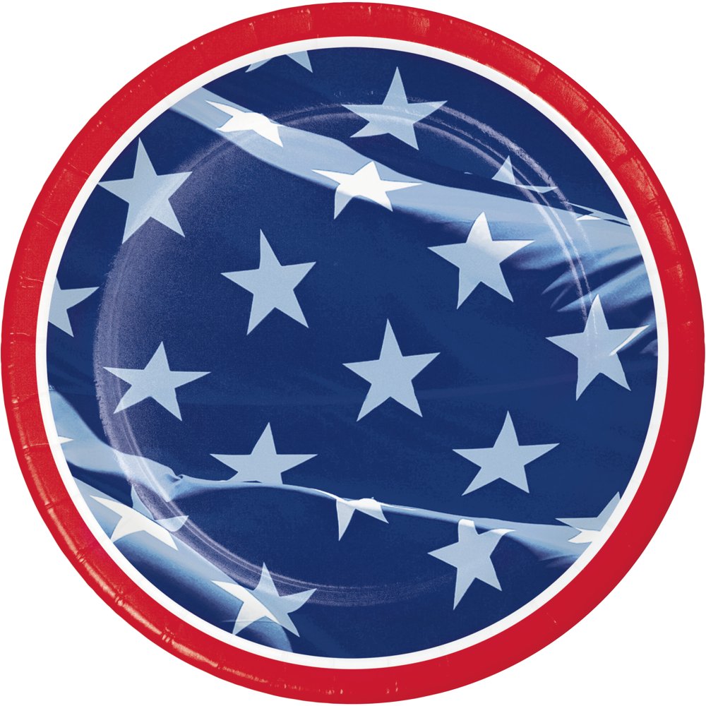 Waving Flag Fourth of July Round Paper Dessert Plates 24 Count for 24 Guests