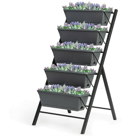 Costway 4 ft Vertical Raised Garden Bed 5-Tier Planter Box for Patio Balcony Flower Herb - Gray