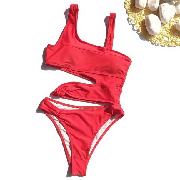 Meioro Women's Solid Bikini Set - Tie Front High Waist Shorts & Athletic Two-Piece Swimsuit