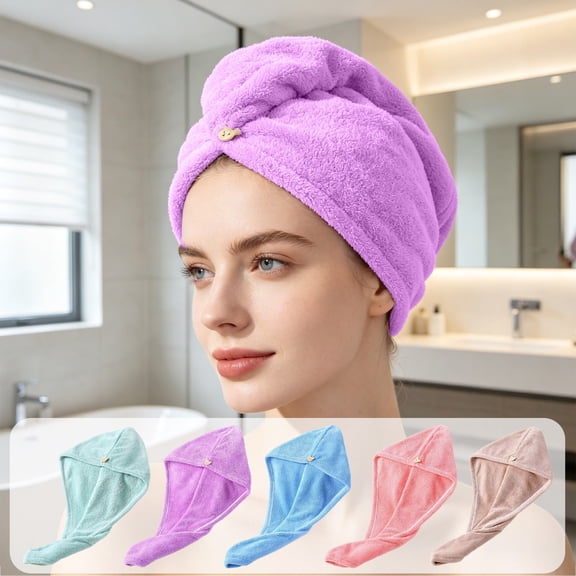 Txlpkdyx Microfiber Hair Drying Towel,Super Soft Quick Absorbent Hair Wrap Turban with Cute Button,Fast Drying Hair Cap
