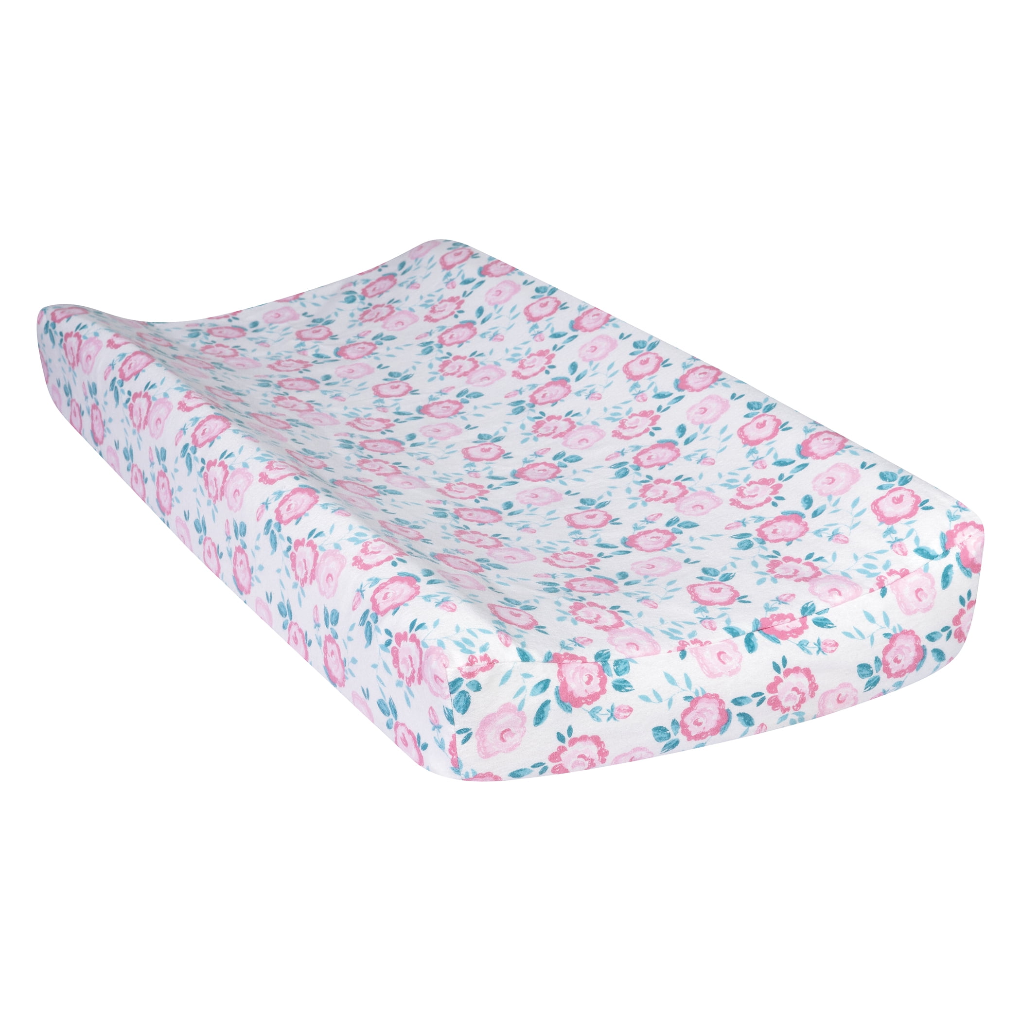 Emma Pink and Teal Deluxe Flannel Changing Pad Cover