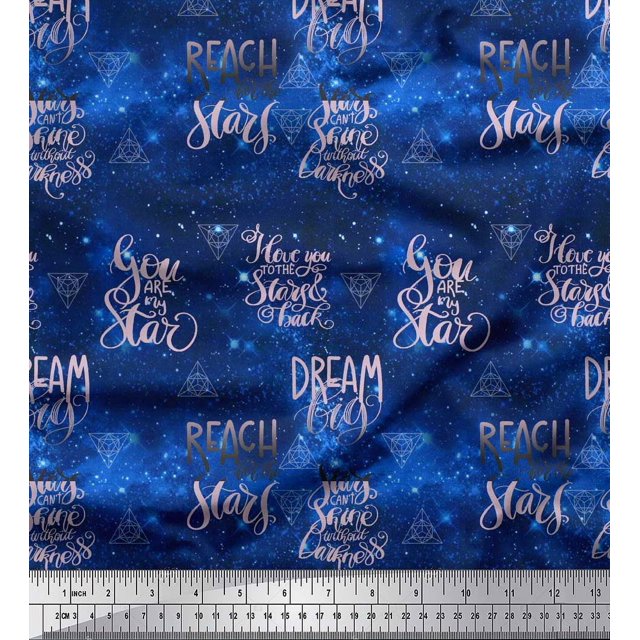 Soimoi Satin Silk Fabric Text & Sacred Geometry Galaxy Print Sewing Fabric Yard 42 Inch Wide