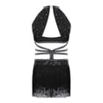 thumbnail image 4 of inlzdz Fringe Latin Dance Dress for Girls Sparkly Sequin Tassel Stage Outfit Chacha Rumba Jazz Ballet Leotards Black 16, 4 of 6