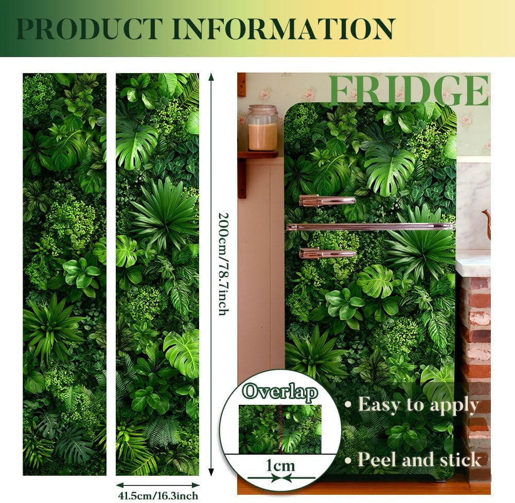 2 Sheet Various Plant Leaves Removable Refrigerator Wraps Self-Adhesive Fridge Stickers Peel and Stick Vinyl Fridge Decals Sticker Multi-color