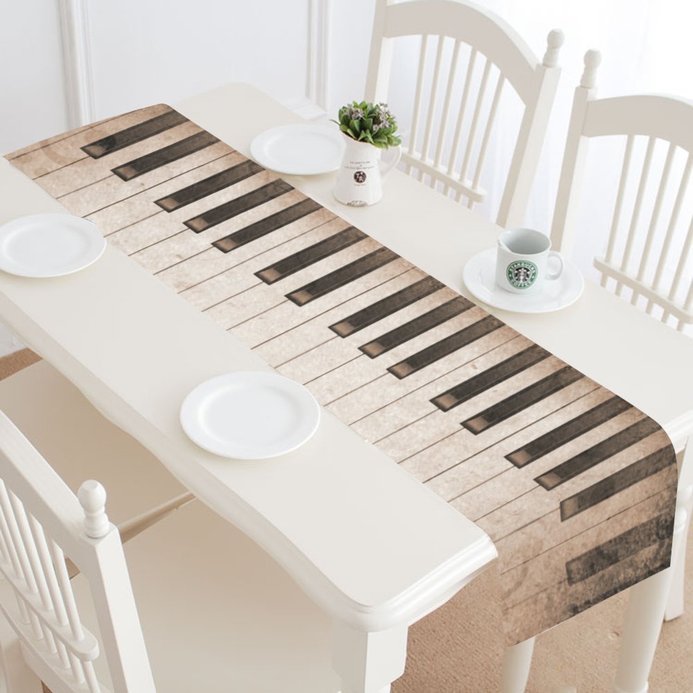 MYPOP Piano Key Grunge Table Runner Home Decor 14x72 Inch, Vintage