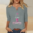 thumbnail image 2 of Timoontee Women's Breast Cancer Awareness T-Shirts in October We Wear Pink Graphic Tees 3/4 Sleeve V Neck Basic Shirt Tops Gray 10, 2 of 4