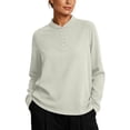 thumbnail image 2 of thefmos Women Plus Size Fall Winter Collared Long Sleeve Button Down Shirts Casual Pullover Tops Solid Loose Tunic Blouses Vacation Office Clothes, Khaki M, 2 of 6