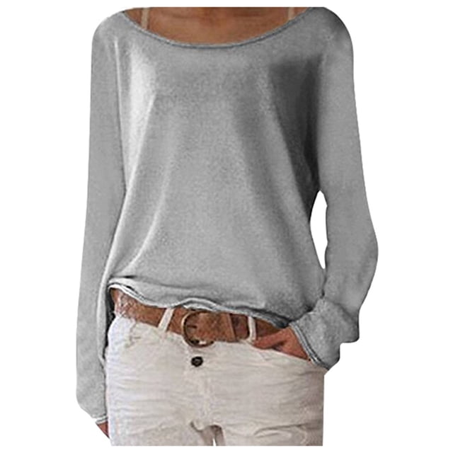 Top de manga larga de punto liso para mujer - Camiseta básica para combinar con otras prendas, ideal para la oficina o para llevar de forma informal