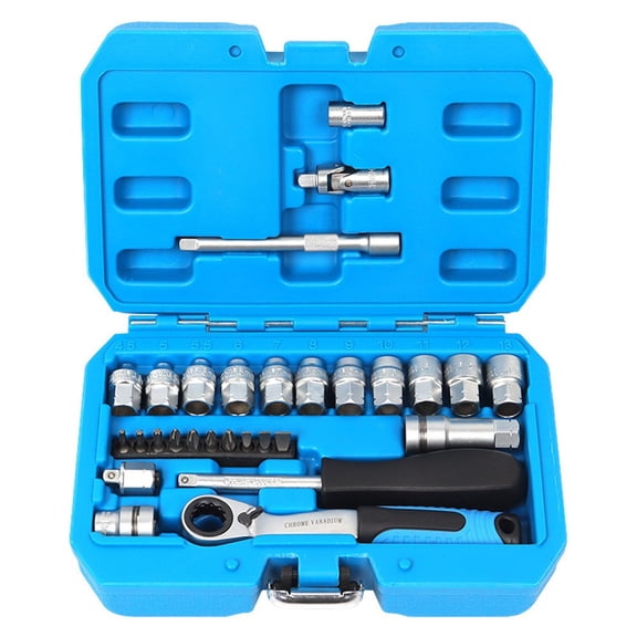 29pcs Core Ratchet Socket Torque Wrench Kit Car Auto Repair Tool Screwdriver Bidirectional Adjust Ratchet Wrench For Home Repair
