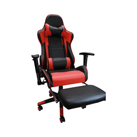 Nicer Furniture Reclining Gaming Chair with Cushion Adjustable Armrest and Footrest - Red