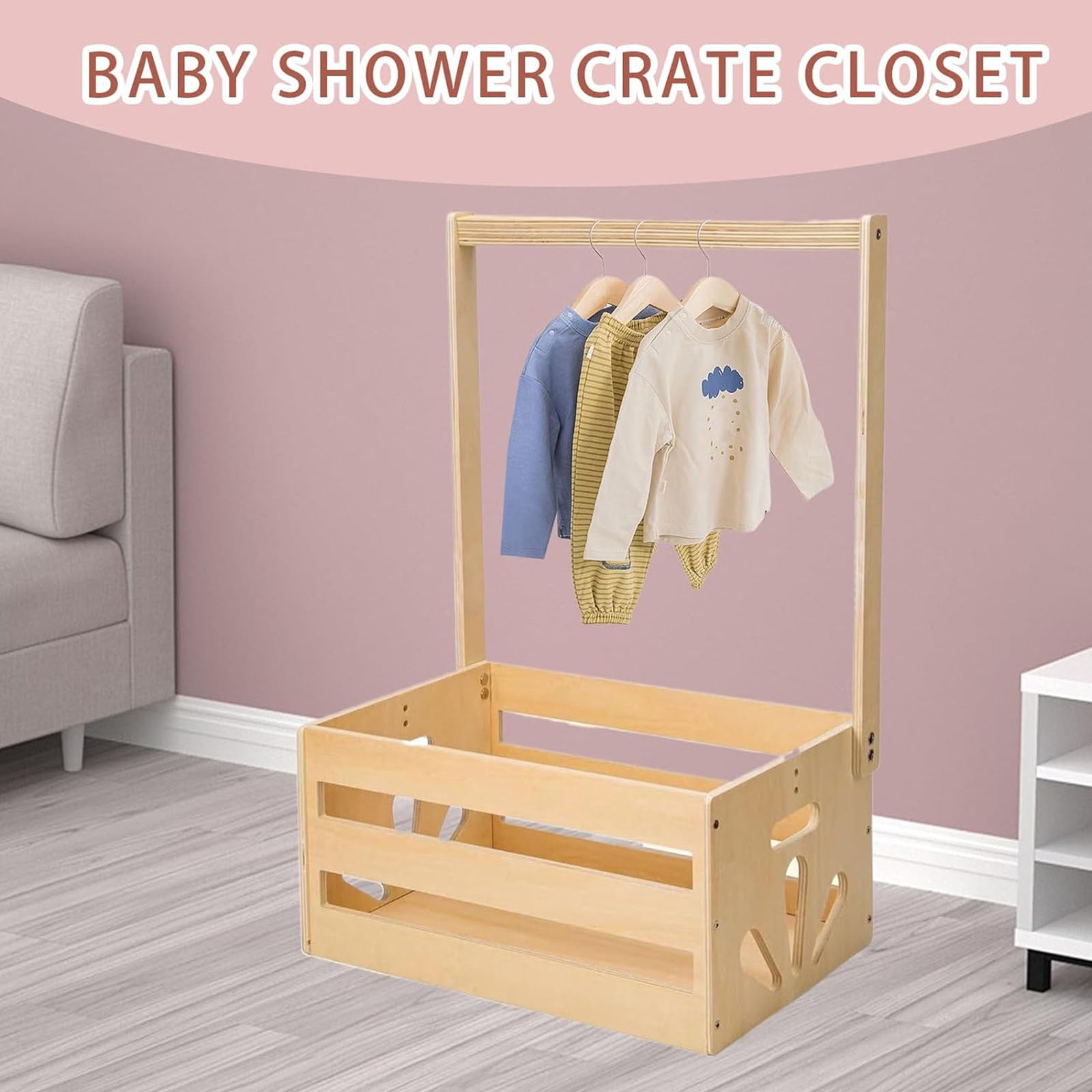 Tgbvmt Wooden Baby Shower Storage Box Durable Solid Wood Construction Easy Installation with Handle Multipurpose Organizer for Baby Clothes Toys Toiletries Nursery Decor Housewarming Birthday Gift