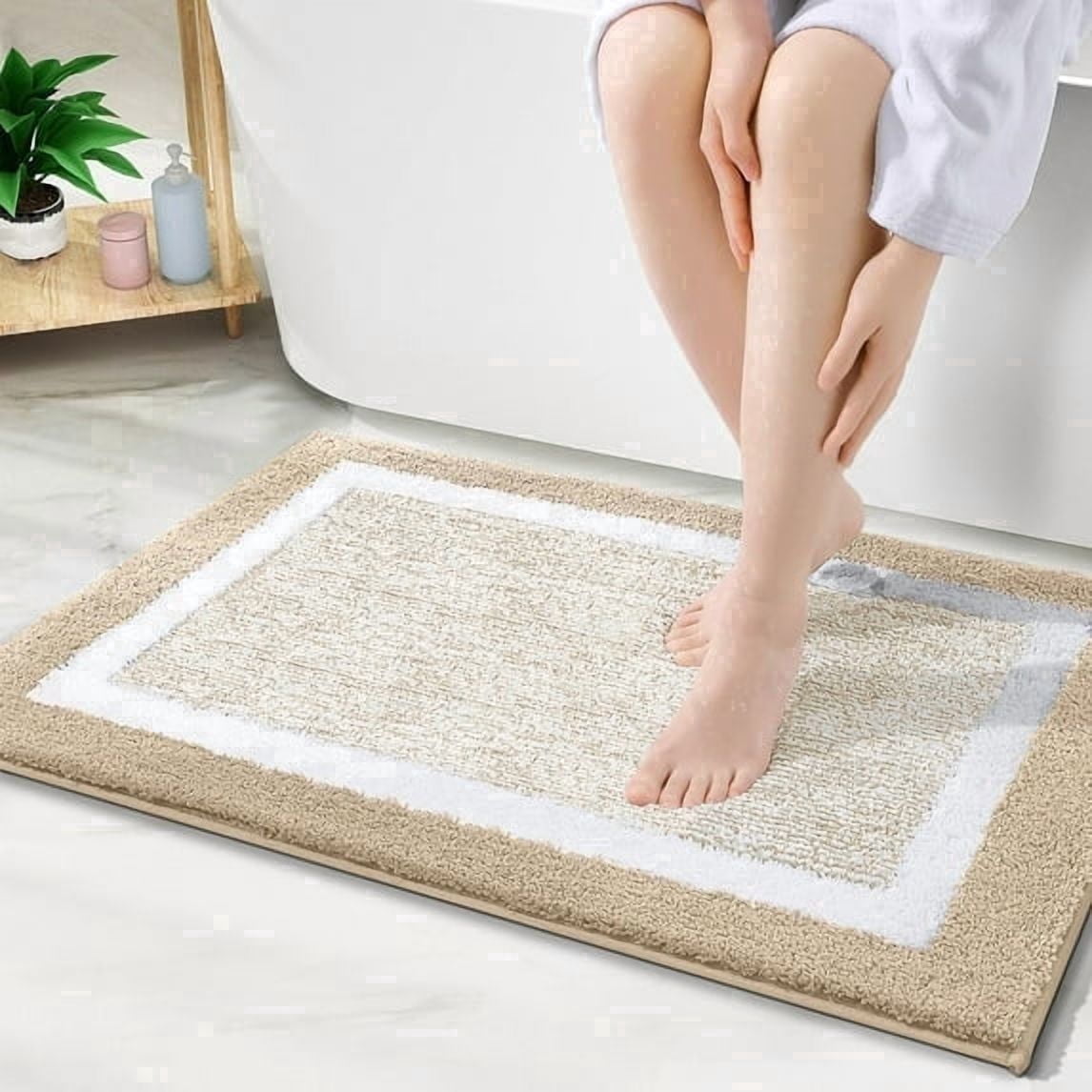 TRITEX Non Slip Microfiber Solid Bath Rug, 20" x 30" Mousse