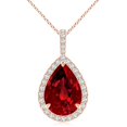thumbnail image 1 of Angara Lab Grown Ruby Necklace - Ruby Teardrop Pendant with Lab Diamond Halo in 14K Rose Gold for Women, 1 of 8