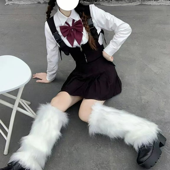dianhelloya 1 Pair Winter Calf Socks Cozy Fluffy Faux Fur Thick Solid Color Anti-slip Warm Pile Socks Leg Warmers JK Boots Stocking Lolita Boot Covers Foot Warming Covers White